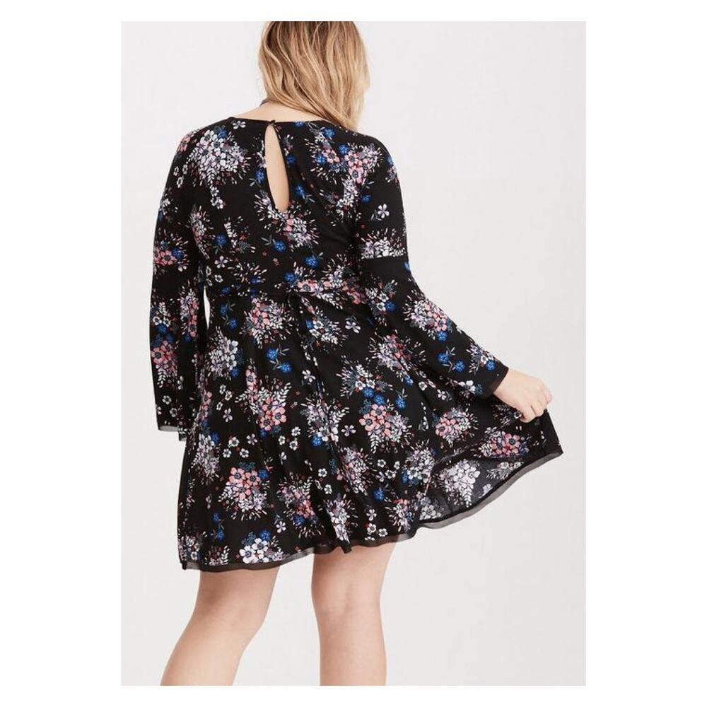 Torrid Black&Pink Floral Challis Mini Dress Sz.24W - Picture 3 of 14